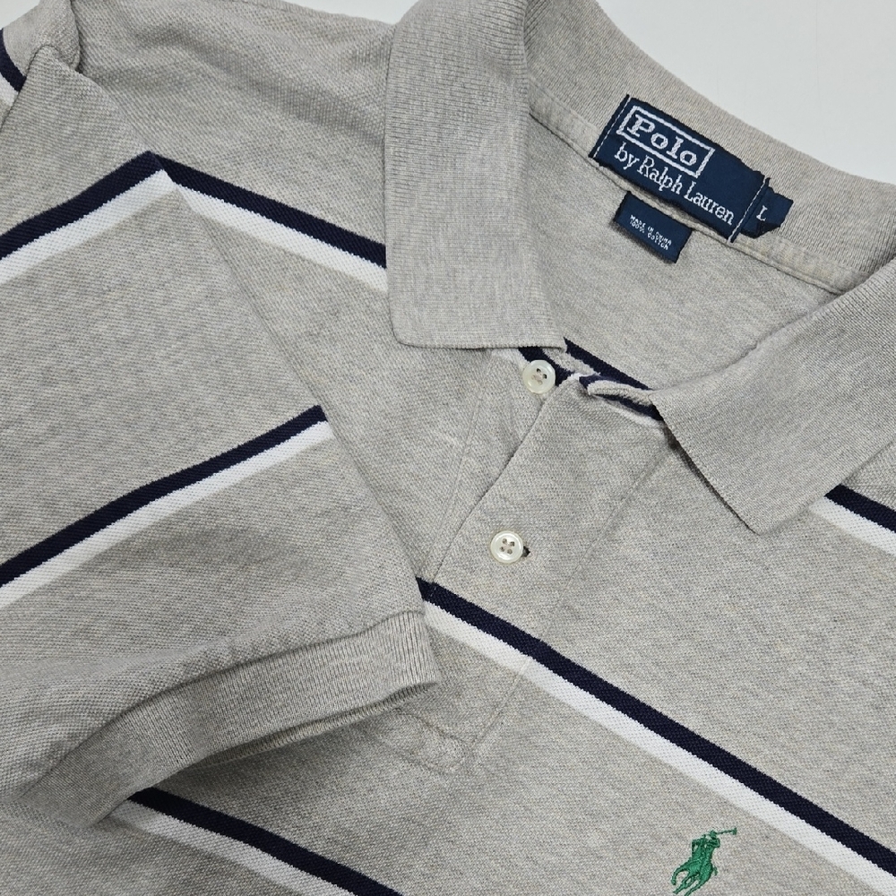 Polo‎ Ralph Lauren Mens Large Beige Striped Green Pony Classic Fit